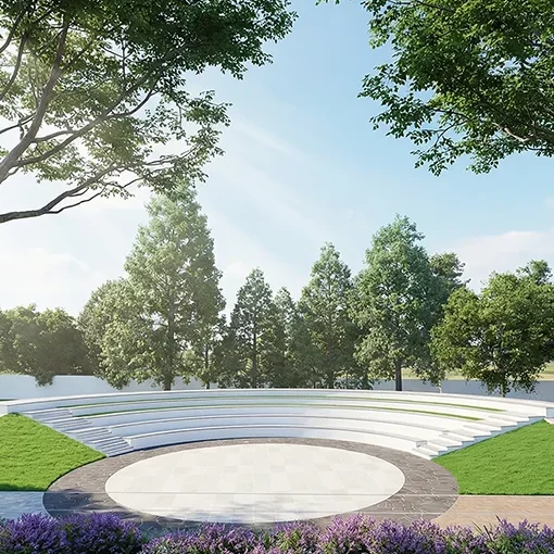 Open-air amphitheatre with stepped seating and lawns, KNS Samooha amenity render