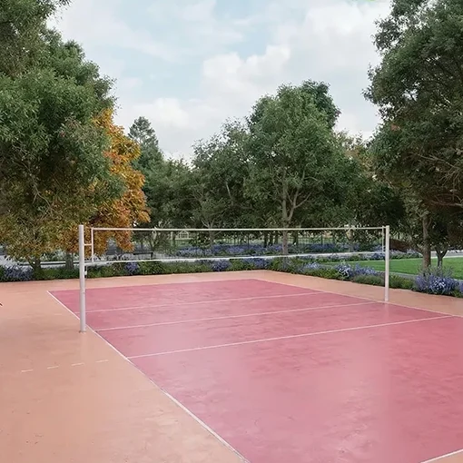 Volleyball court with a red surface among trees, KNS Samooha amenity render
