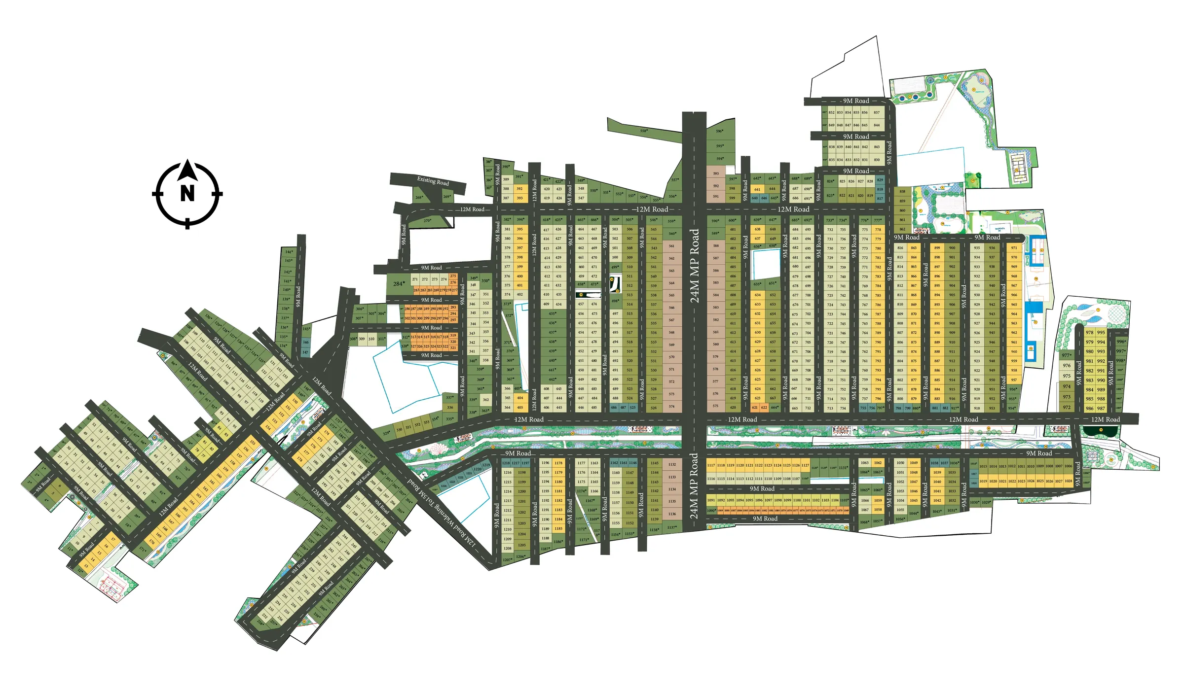 KNS Samooha Phase 3 master plan showing numbered plots, a 24 m master-plan road and 12 m and 9 m internal roads