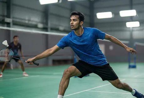 Badminton players on an indoor court, illustrative picture for the clubhouse